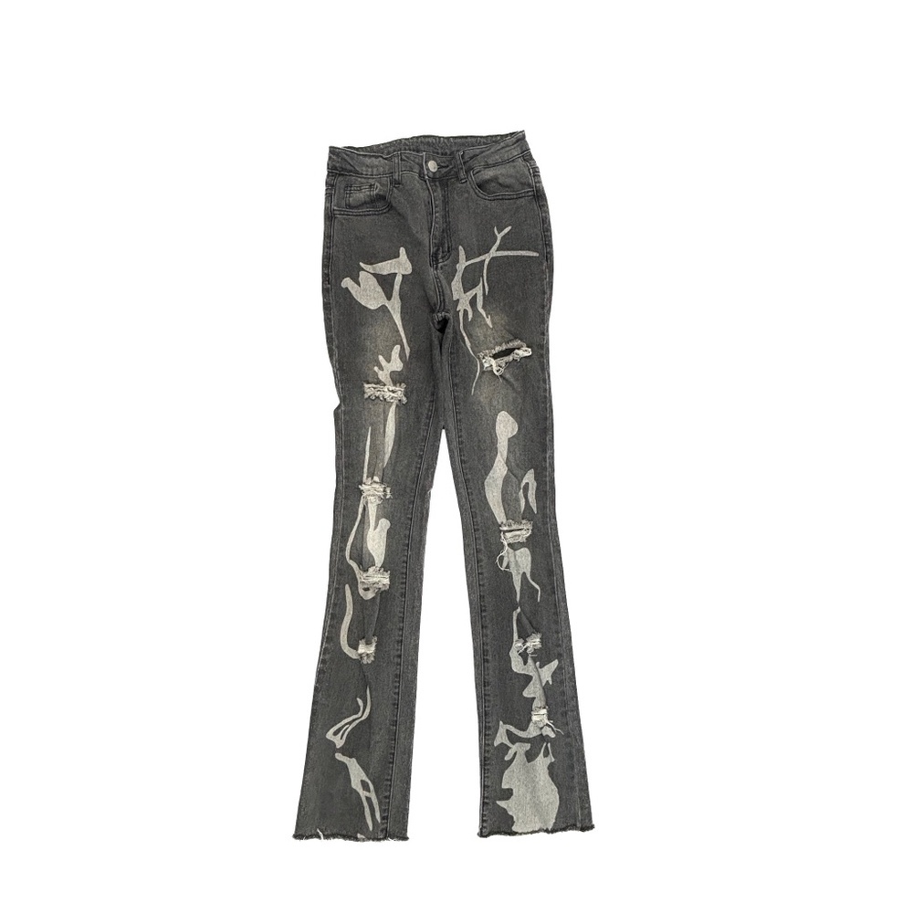 Shein Raw Hem Bootcut Women's size‎ 2 Black Pattern Denim Jeans